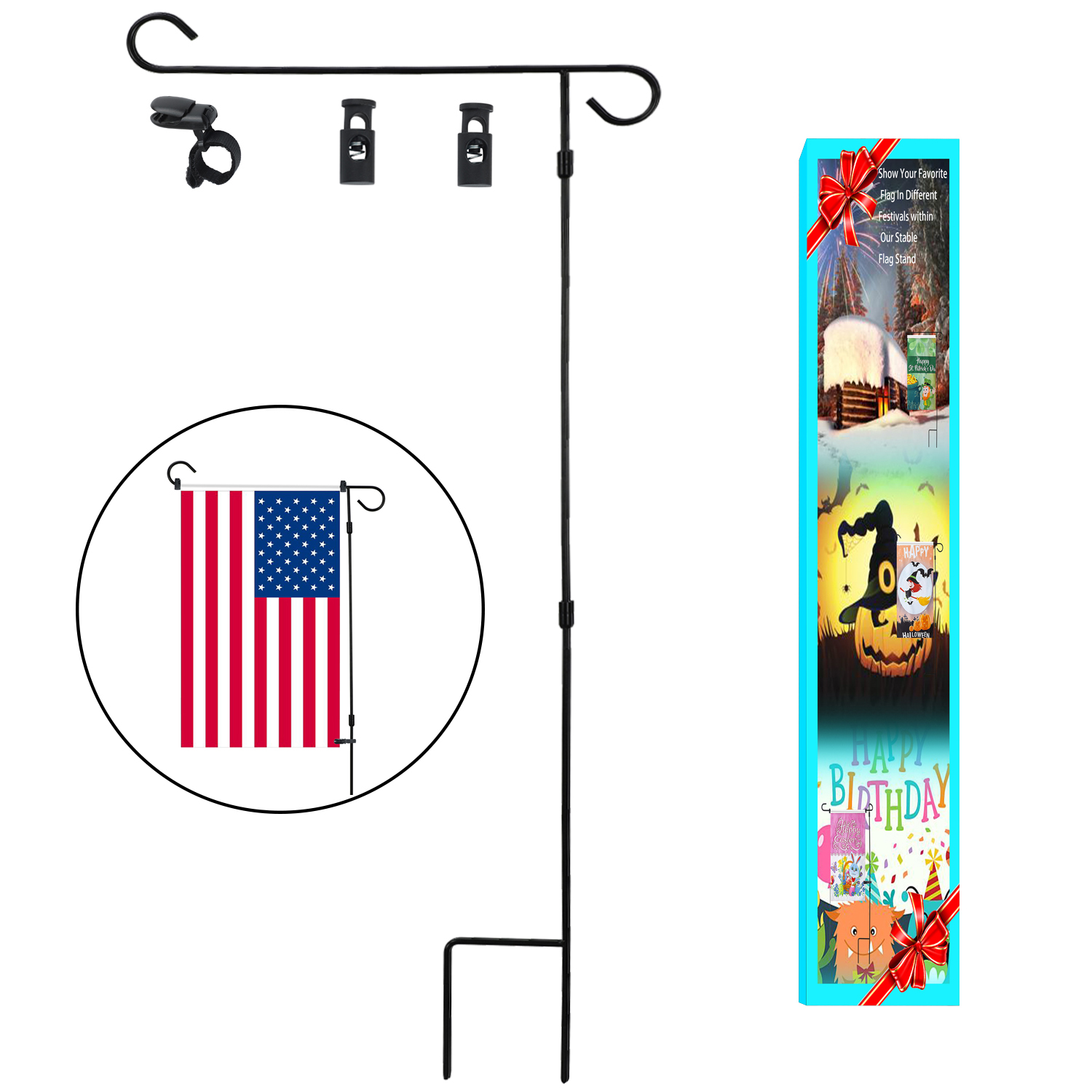 HOOSUN Garden Flag Stand Holder Pole Easy to Install Strong Sturdy